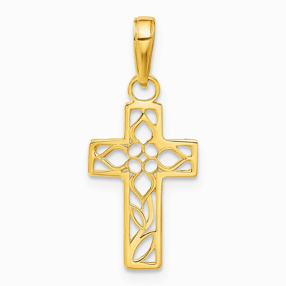 10K / 14K Yellow Gold Diamond-cut Filigree Cross Pendant - Product Photo