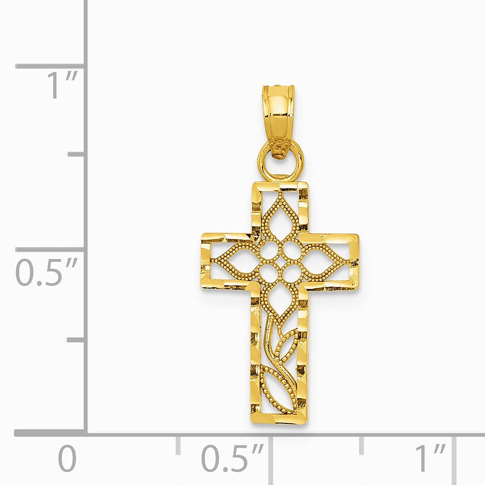 10K / 14K Yellow Gold Diamond-cut Filigree Cross Pendant - Product Photo