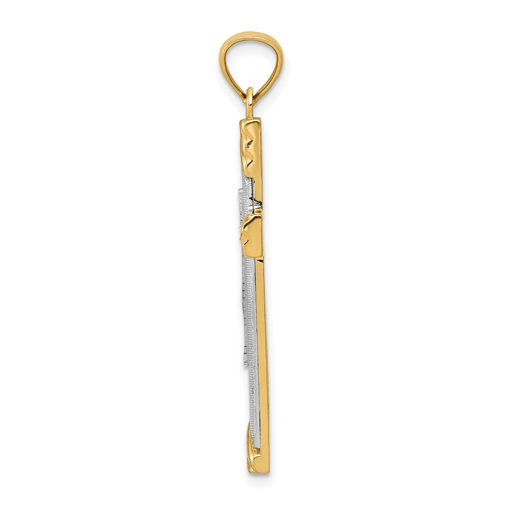 14K Two-Tone Diamond-cut Cross Pendant - Product Photo
