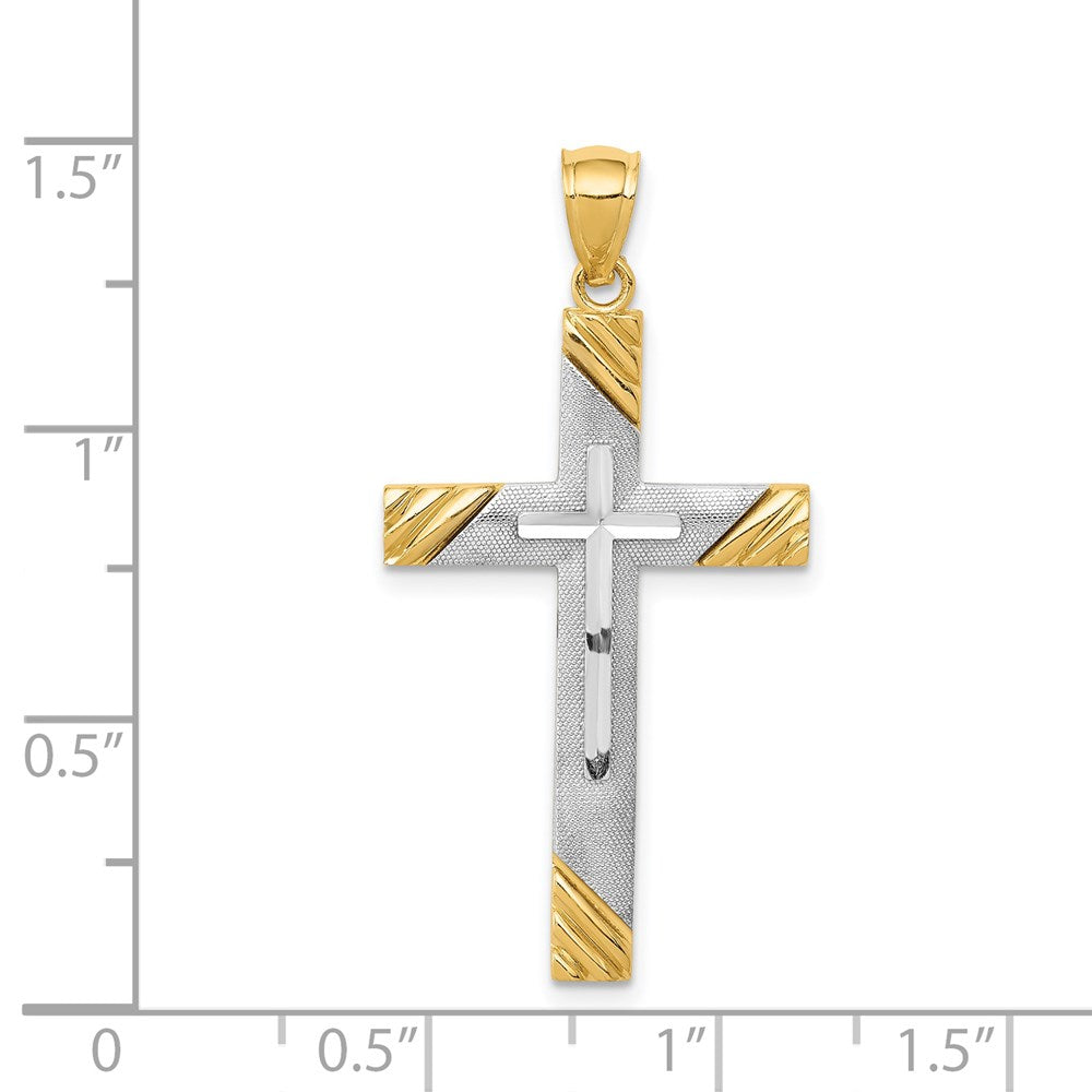 14K Two-Tone Diamond-cut Cross Pendant - Product Photo