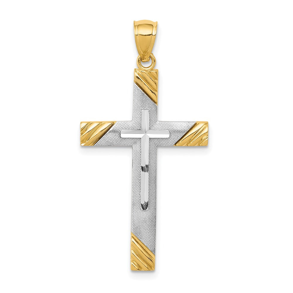 14K Two-Tone Diamond-cut Cross Pendant - Product Photo