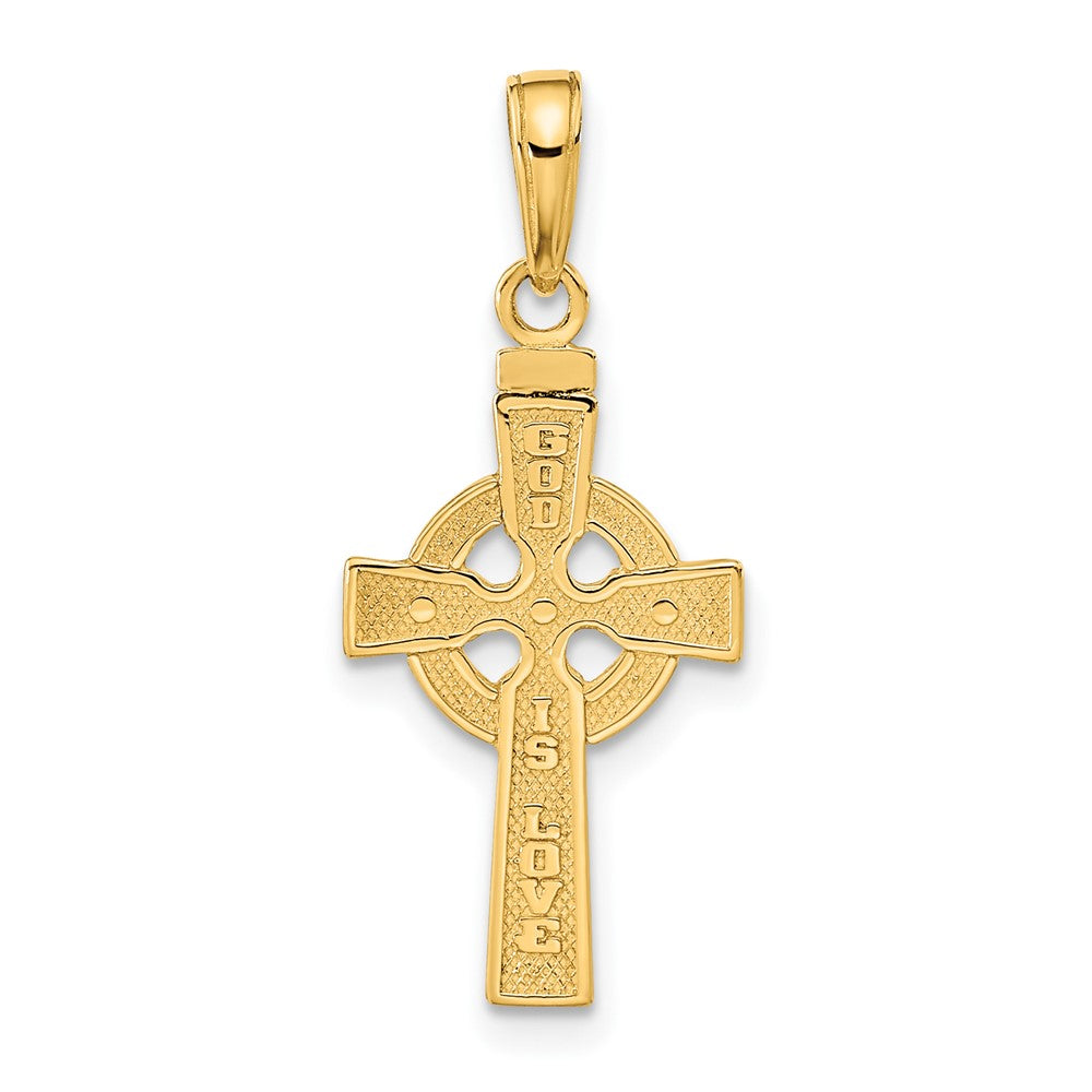 10K / 14K Yellow Gold Reversible GOD IS LOVE Celtic Cross Pendant - Product Photo