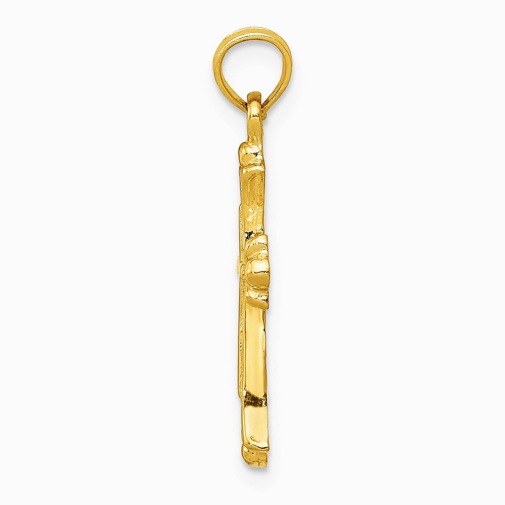 10K / 14K Yellow Gold Budded Cross Charm - Product Photo