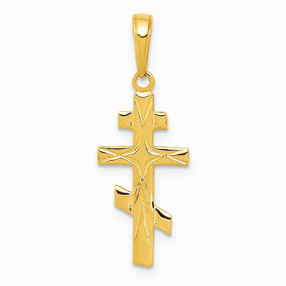 14K Yellow Gold Eastern Orthodox Cross Pendant - Product Photo