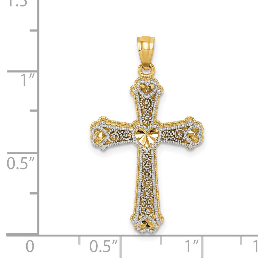14k Two-tone Hearts Cross Pendant - Product Photo