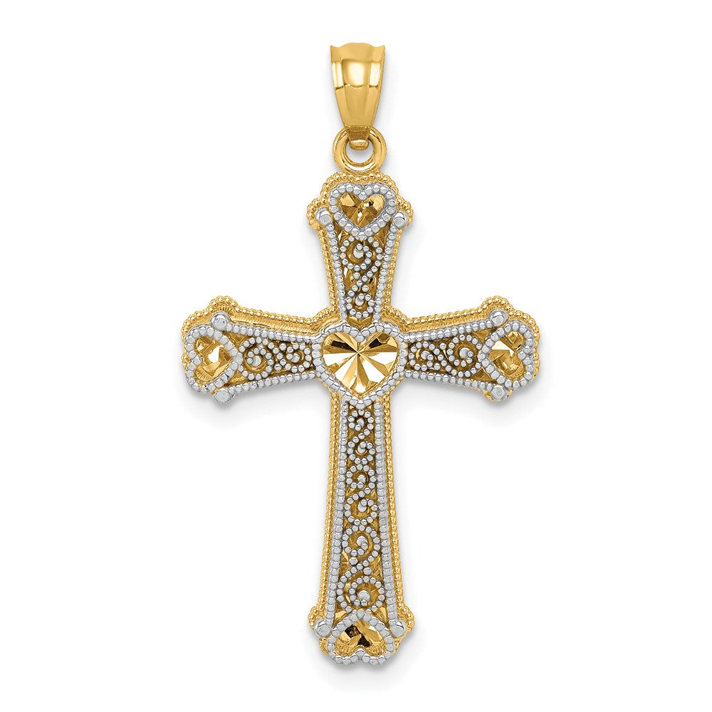 14k Two-tone Hearts Cross Pendant - Product Photo