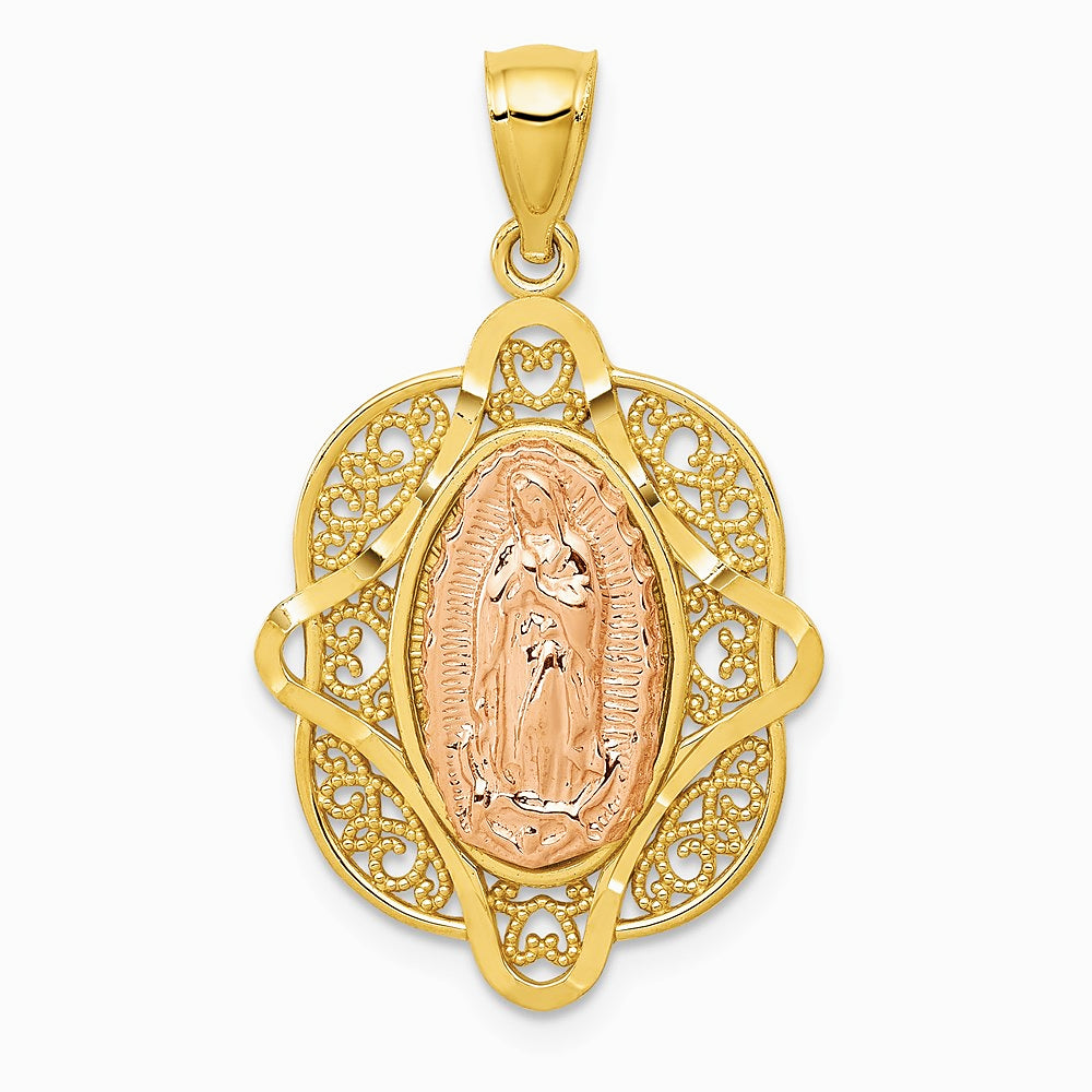 14K Two-tone Rose Virgin Mary Pendant