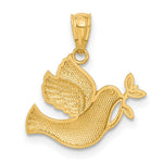 14k w/Rhodium Polished Dove w/Olive Branch Pendant - Product Photo
