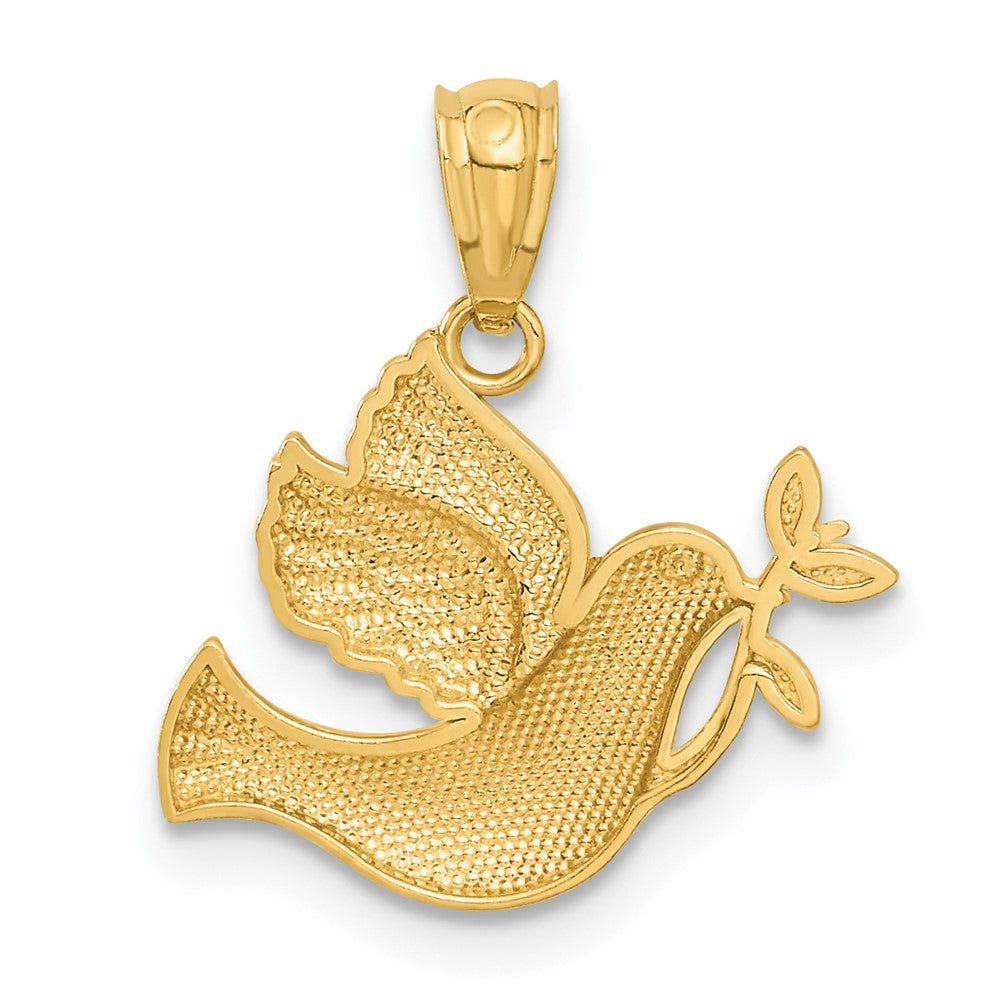 14k w/Rhodium Polished Dove w/Olive Branch Pendant - Product Photo