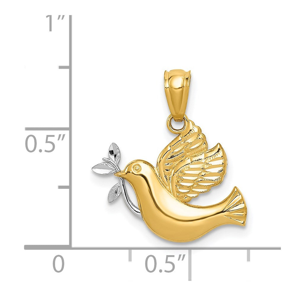 14k w/Rhodium Polished Dove w/Olive Branch Pendant - Product Photo