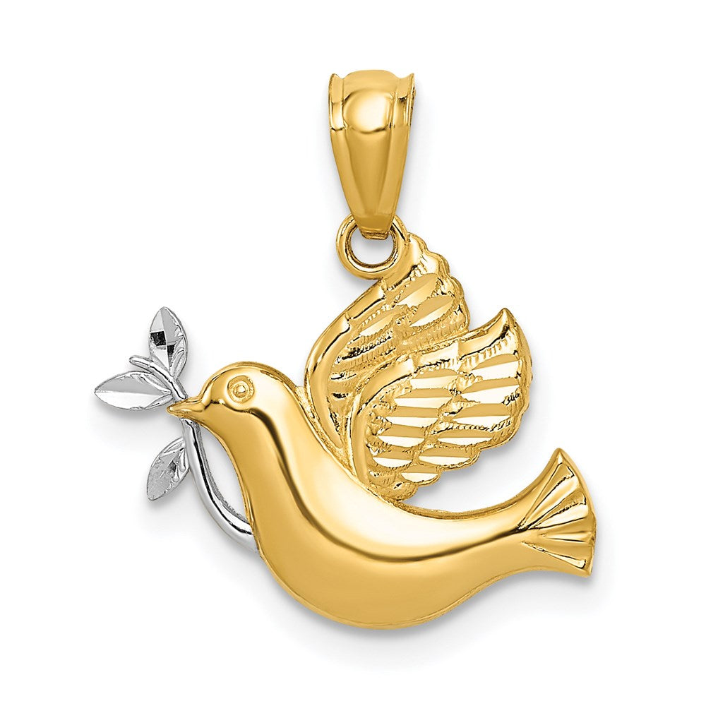 14K Yellow & Rhodium with Rhodium Polished Dove with Olive Branch Pendant