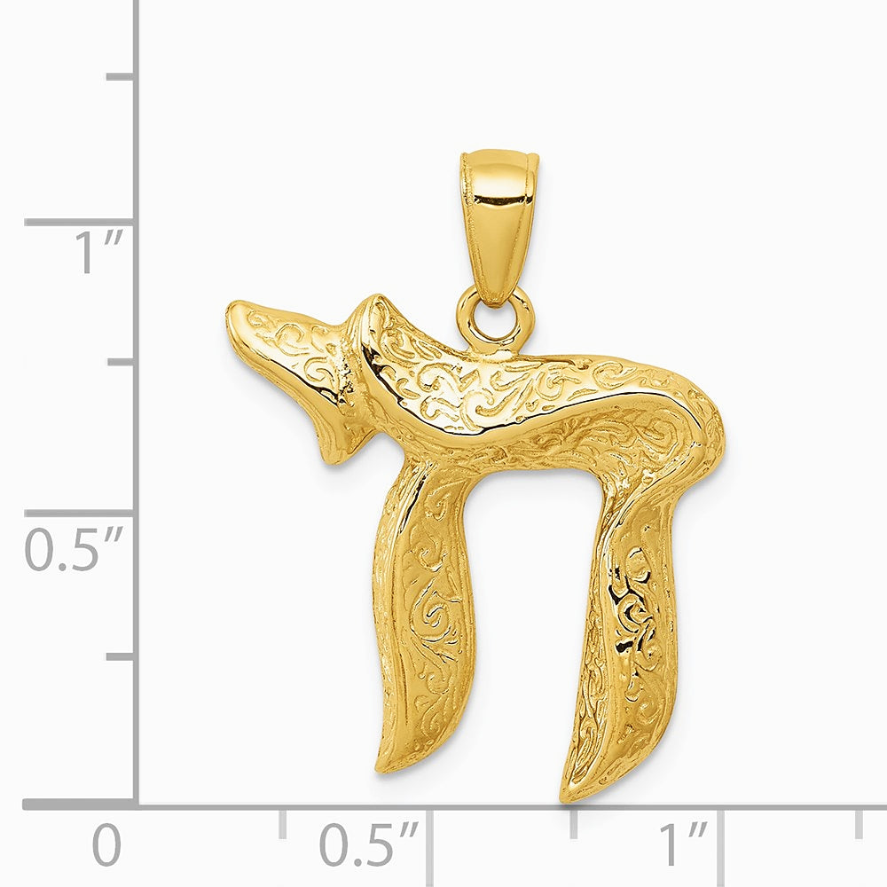 10K / 14K Yellow Gold Jewish Chai (Long Life) Pendant - Product Photo