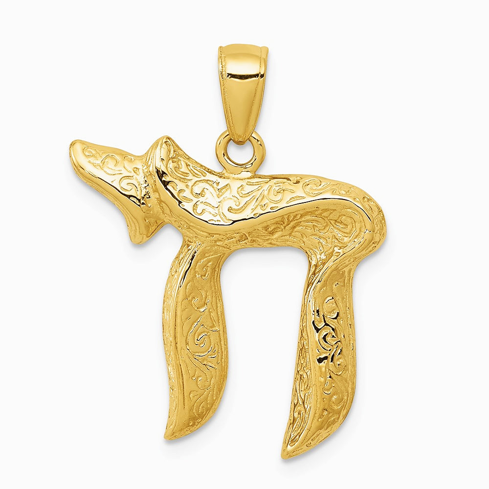 10K / 14K Yellow Gold Jewish Chai (Long Life) Pendant - Product Photo