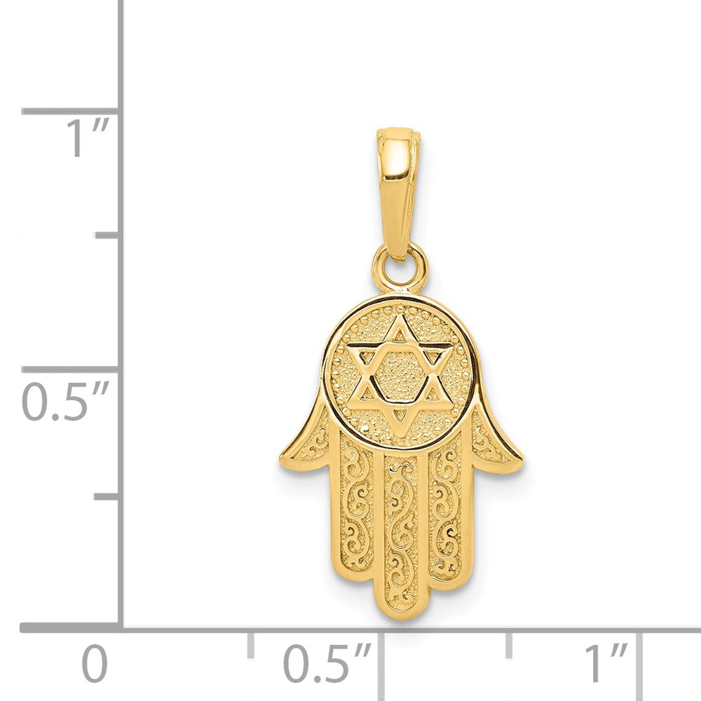 10K / 14K Yellow Gold Hamsa W/Star Of David Pendant - Product Photo