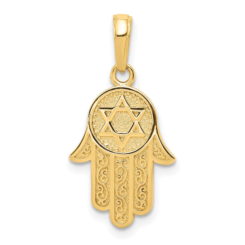 10K / 14K Yellow Gold Hamsa W/Star Of David Pendant - Product Photo