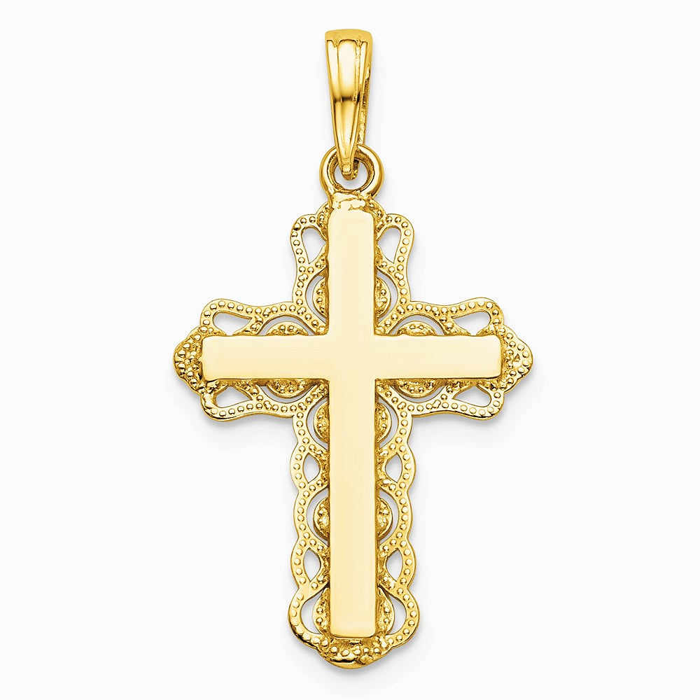10K / 14K Yellow Gold Lace Trim Cross Pendant - Product Photo