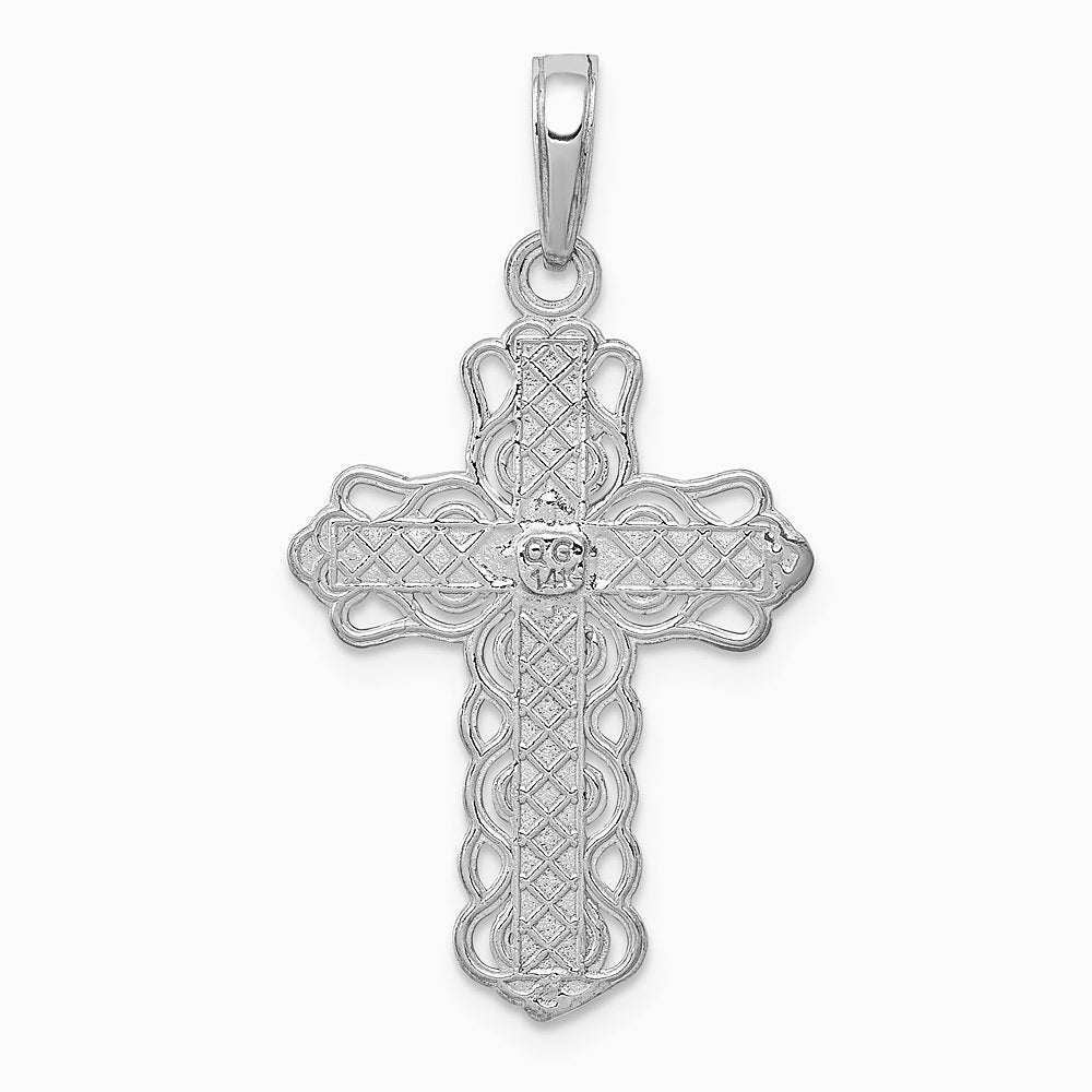 10K / 14K White Gold Lace Trim Cross Pendant - Product Photo