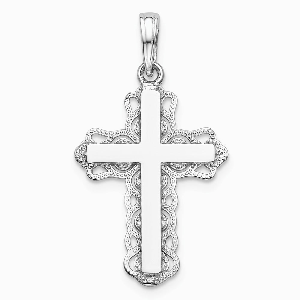 10K / 14K White Gold Lace Trim Cross Pendant - Product Photo
