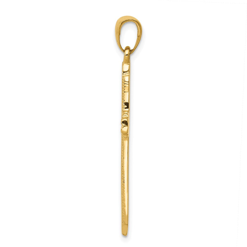14K Yellow Gold Textured Outline Cross Pendant - Product Photo