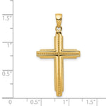 14K Yellow Gold Textured Outline Cross Pendant - Product Photo