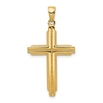14K Yellow Gold Textured Outline Cross Pendant - Product Photo