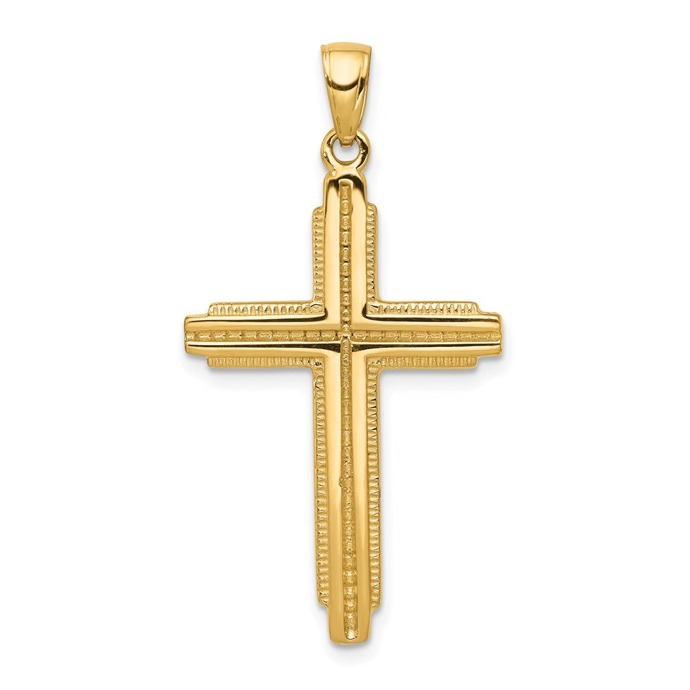 14K Yellow Gold Textured Outline Cross Pendant - Product Photo