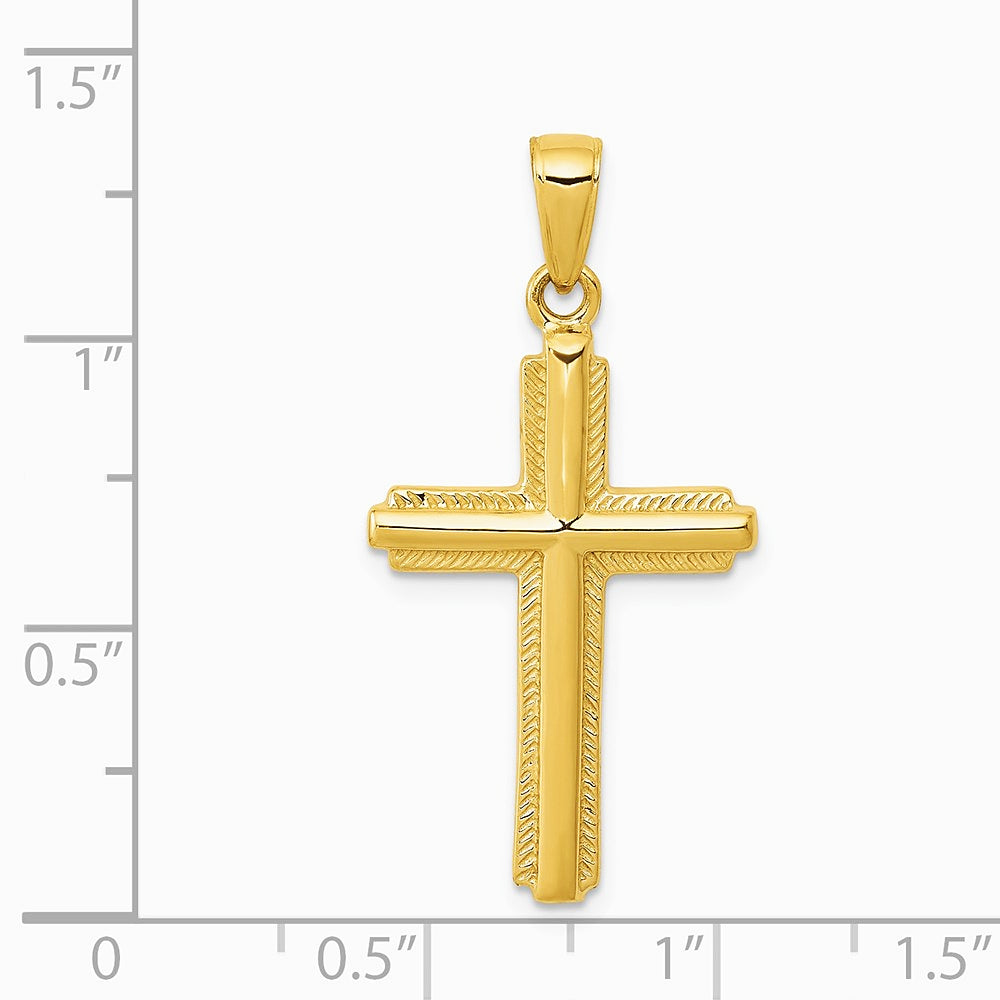10K / 14K Yellow Gold Cross with Striped Border Pendant - Product Photo