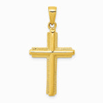 10K / 14K Yellow Gold Cross with Striped Border Pendant - Product Photo