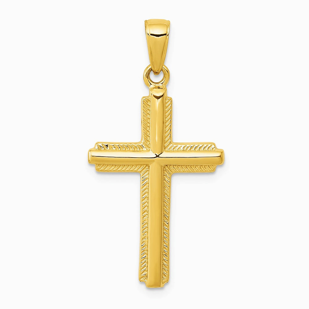 10K / 14K Yellow Gold Cross with Striped Border Pendant - Product Photo