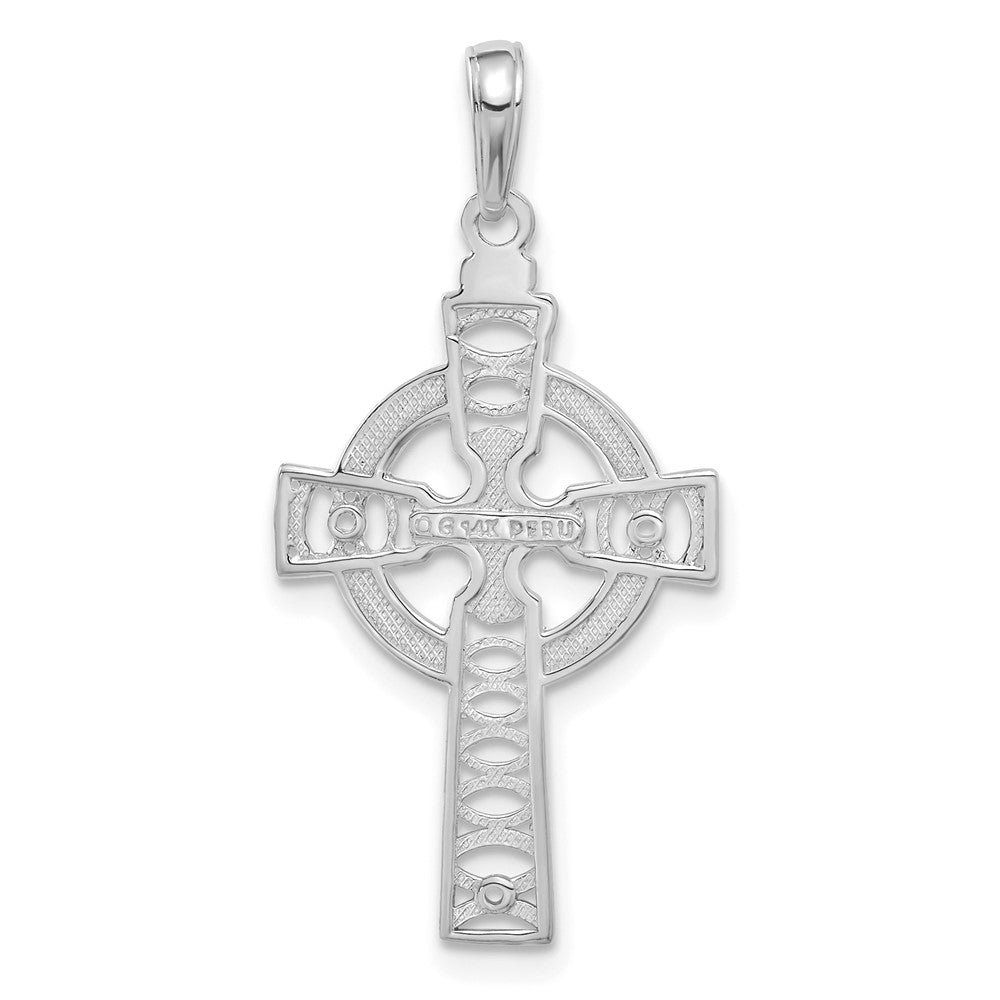 14K White Gold Celtic Cross with Eternity Circle Pendant - Product Photo
