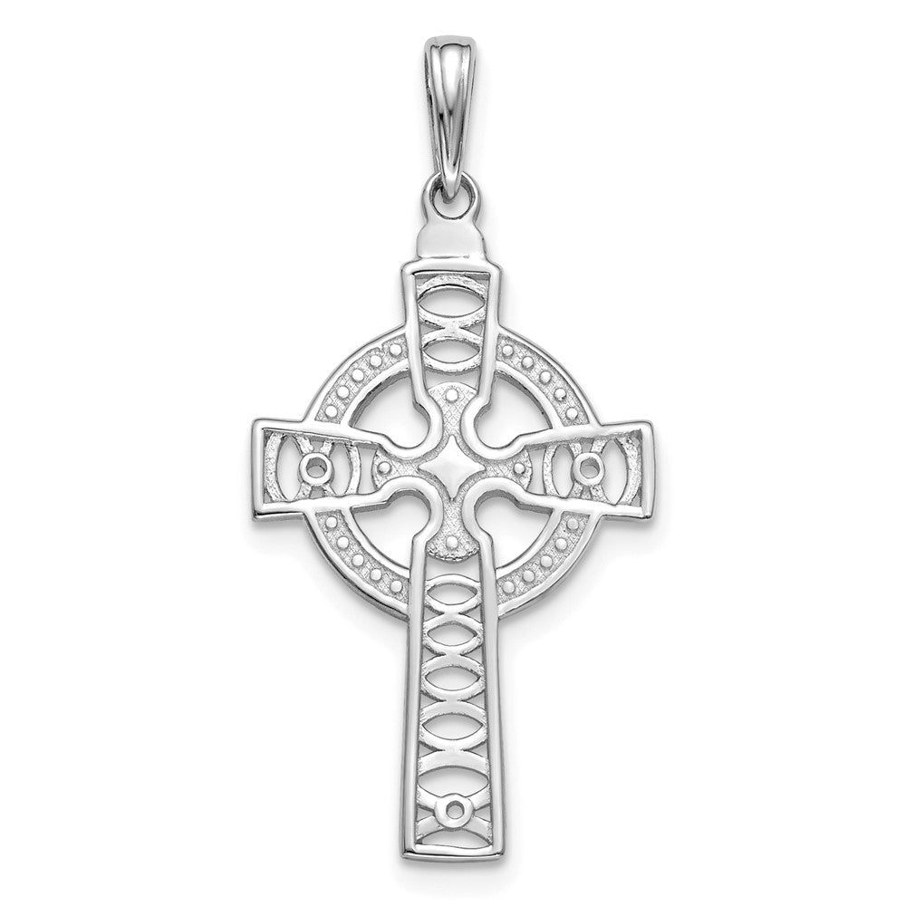 14K White Gold Celtic Cross with Eternity Circle Pendant - Product Photo