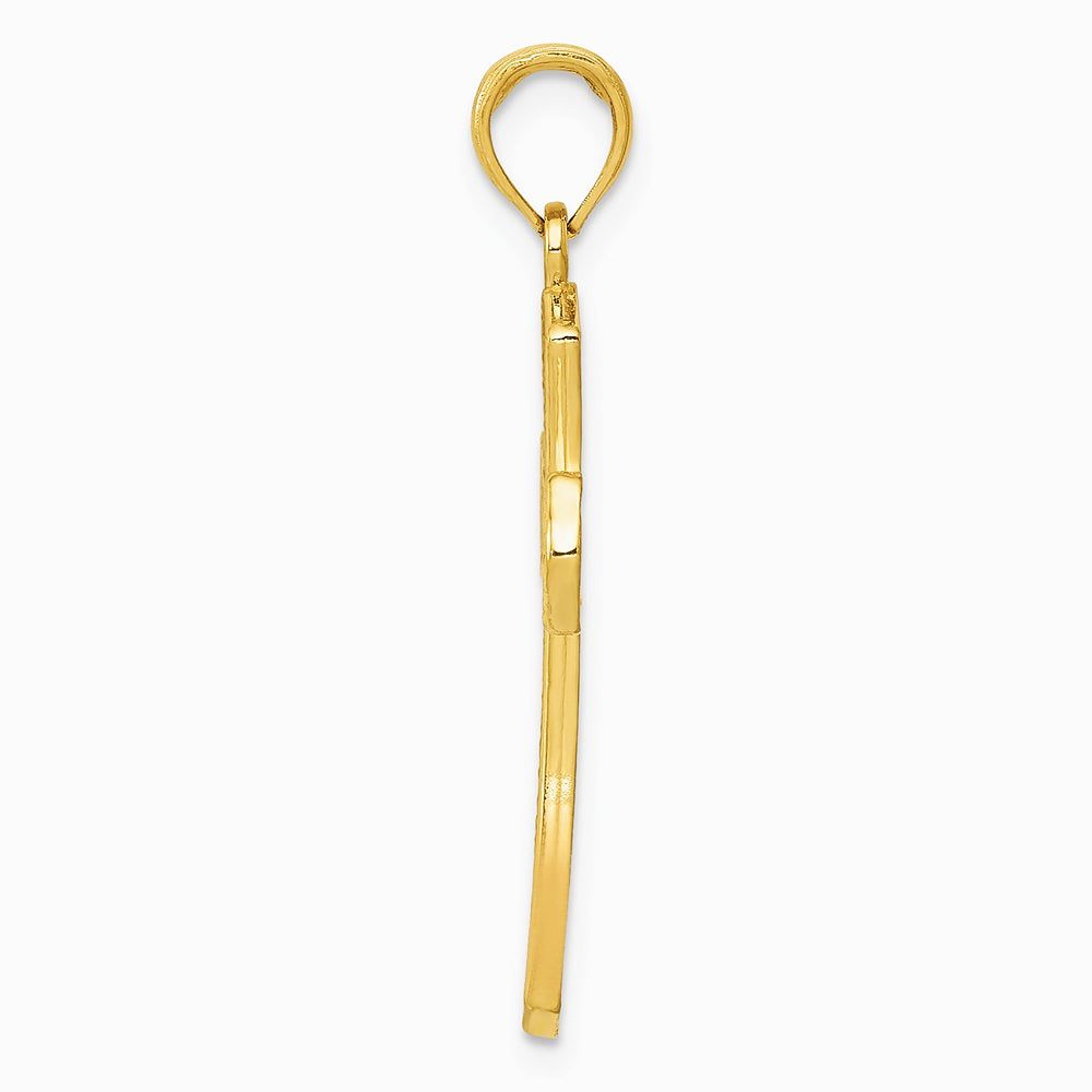 10K / 14K Yellow Gold Diamond-cut Beveled Edges Cross Pendant - Product Photo