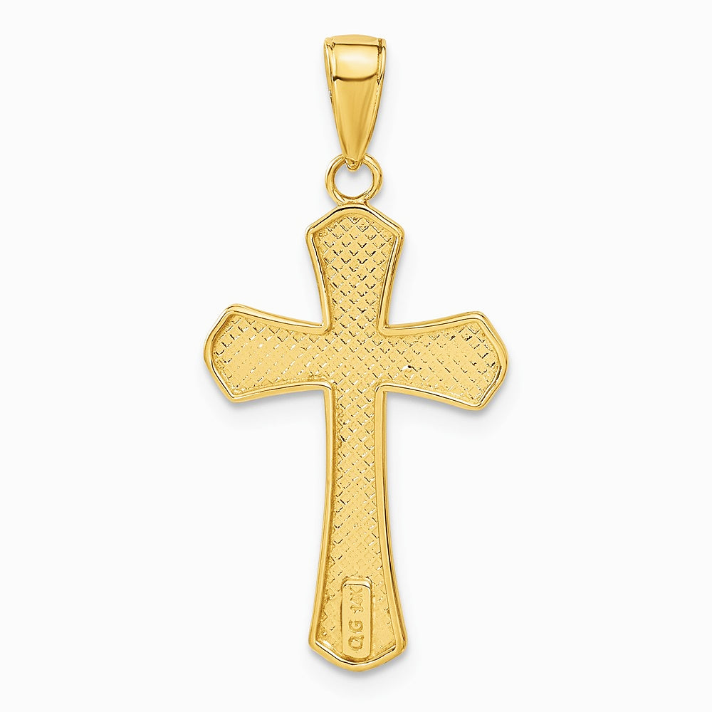 10K / 14K Yellow Gold Diamond-cut Beveled Edges Cross Pendant - Product Photo