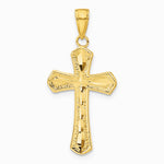 10K / 14K Yellow Gold Diamond-cut Beveled Edges Cross Pendant - Product Photo