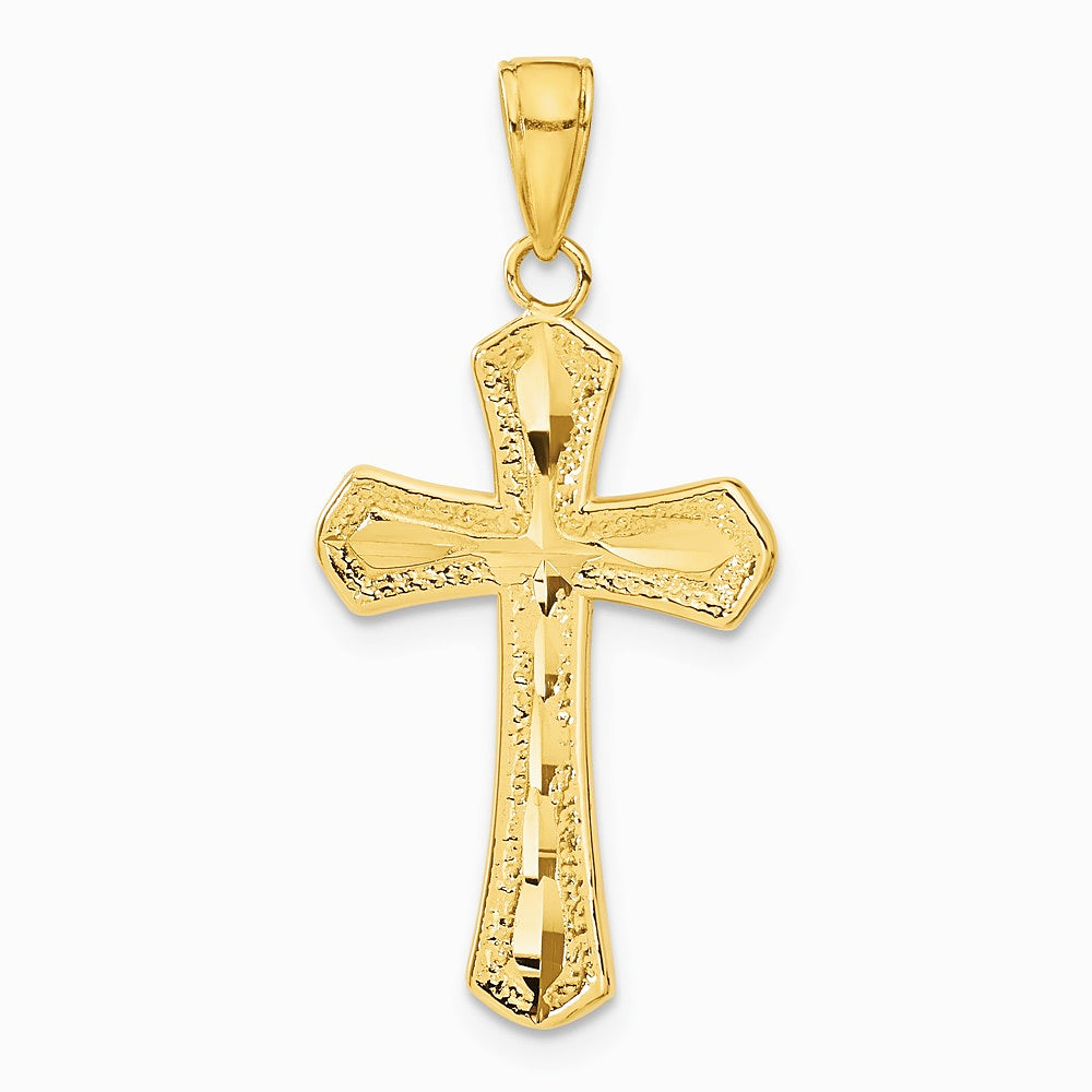 10K / 14K Yellow Gold Diamond-cut Beveled Edges Cross Pendant - Product Photo