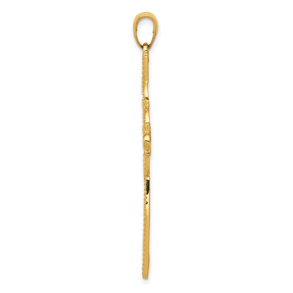 14K Yellow & Rhodium with Rhodium Diamond-cut Beaded Trim Infinity Cross Pendant - Product Photo