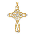 14K Yellow & Rhodium with Rhodium Diamond-cut Beaded Trim Infinity Cross Pendant - Product Photo