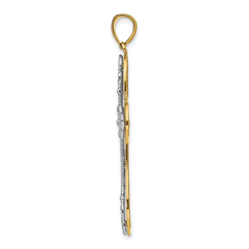 14K Two-tone Diamond-cut Layered Cross Pendant - Product Photo