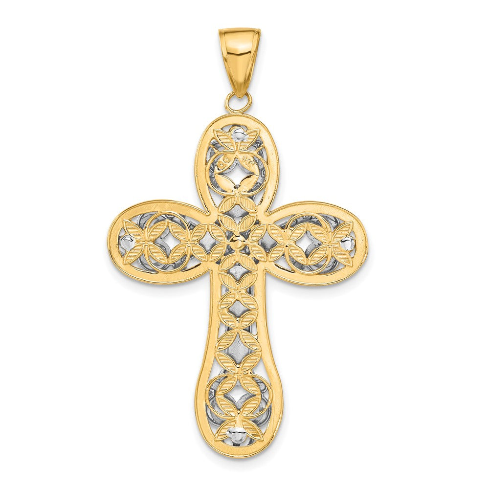 14K Two-tone Diamond-cut Layered Cross Pendant - Product Photo