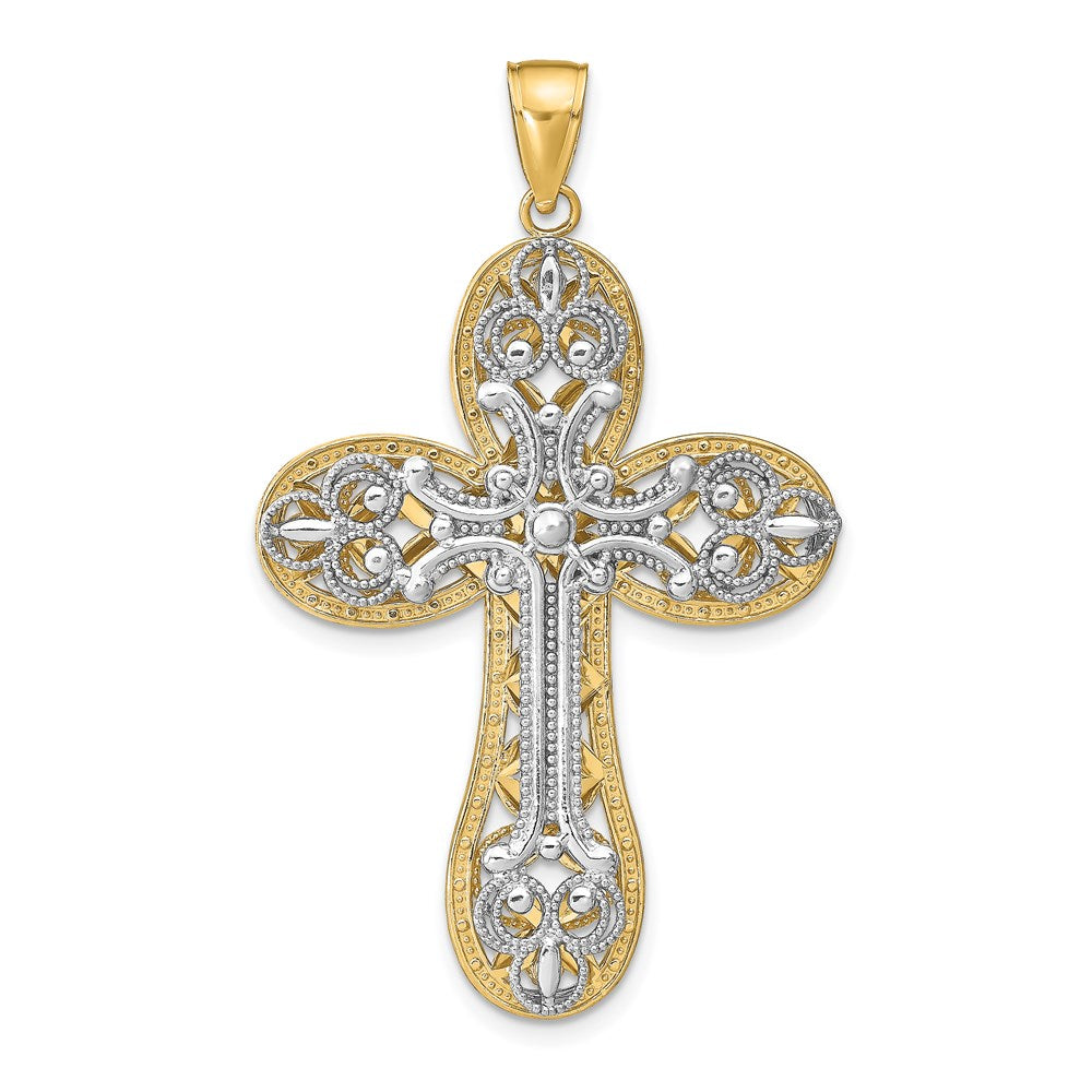14K Two-tone Diamond-cut Layered Cross Pendant - Product Photo