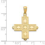 14K Yellow Gold Etched Square Cross with Crown Tips Pendant - Product Photo