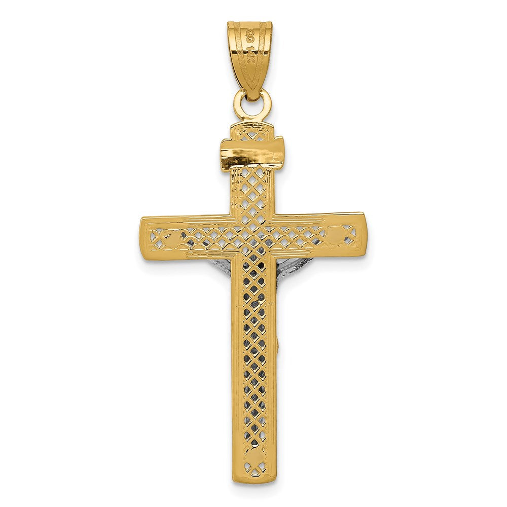 10K / 14K Two-tone Diamond-Cut Large Block Lattice Cross with Crucifix Pendant - Product Photo