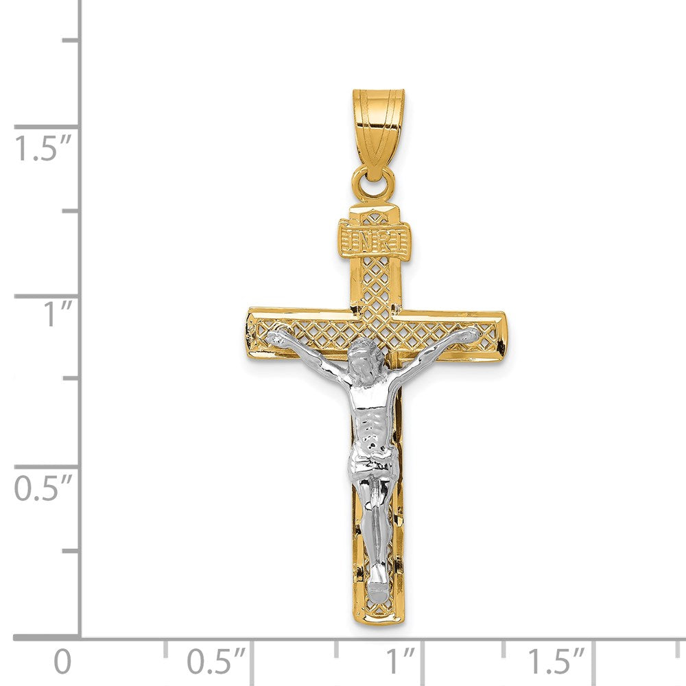 10K / 14K Two-tone Diamond-Cut Large Block Lattice Cross with Crucifix Pendant - Product Photo