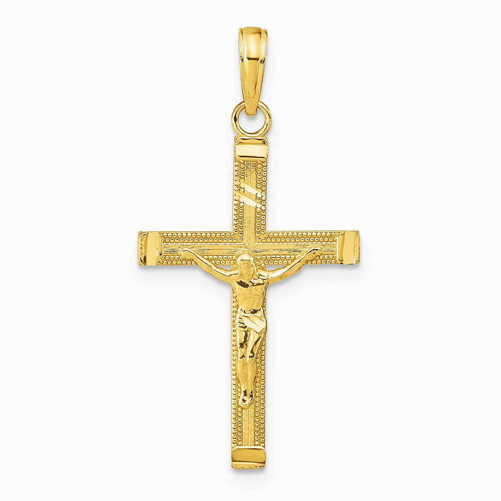 10K / 14K Yellow Gold Diamond-cut Fancy Tipped Crucifix Pendant - Product Photo