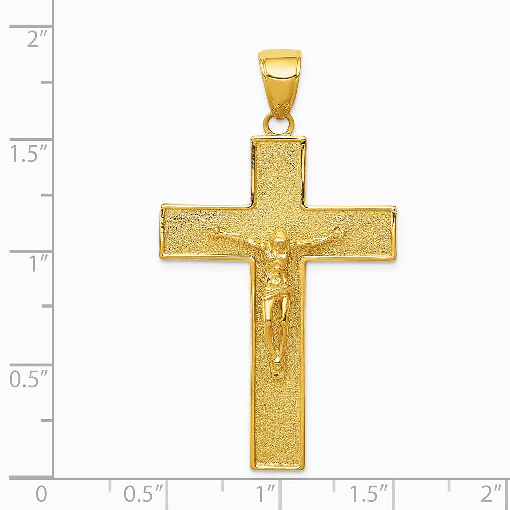 10K / 14K Yellow Gold Textured Crucifix Latin Cross Pendant - Product Photo