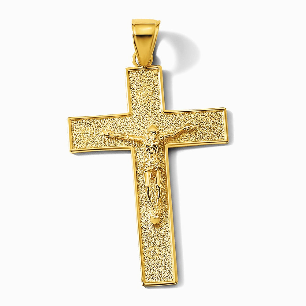 10K / 14K Yellow Gold Textured Crucifix Latin Cross Pendant - Product Photo