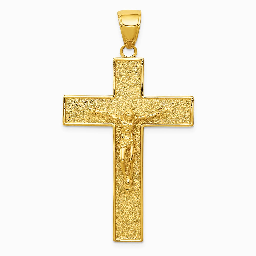 10K / 14K Yellow Gold Textured Crucifix Latin Cross Pendant - Product Photo