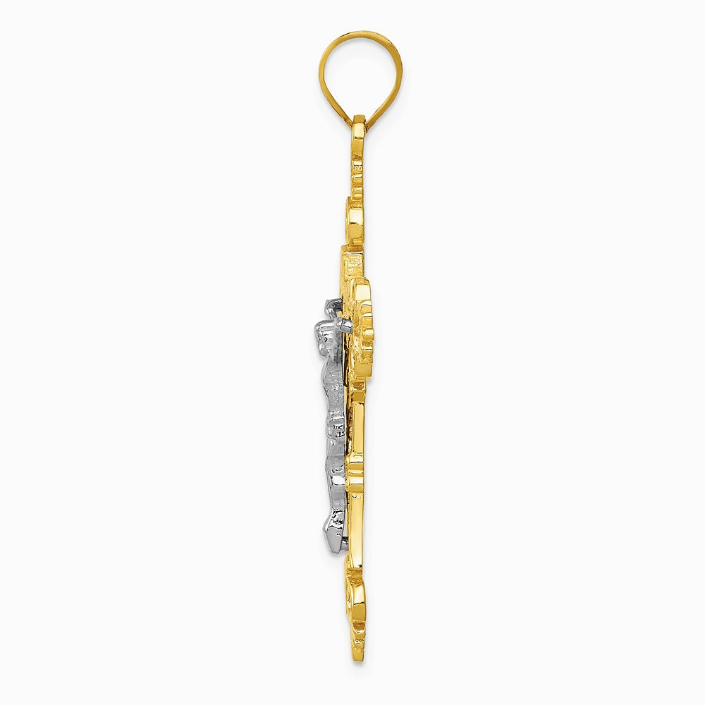 10K / 14K Two-tone Large Lacey-edged INRI Crucifix Pendant - Product Photo
