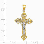 10K / 14K Two-tone Large Lacey-edged INRI Crucifix Pendant - Product Photo