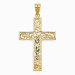 10K / 14K Two-tone Diamond-Cut Large Block Filigree Cross with Crucifix Pendant - Product Photo